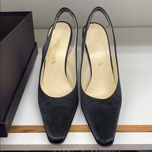 Prada Raso Nero slingback satin heels sz40